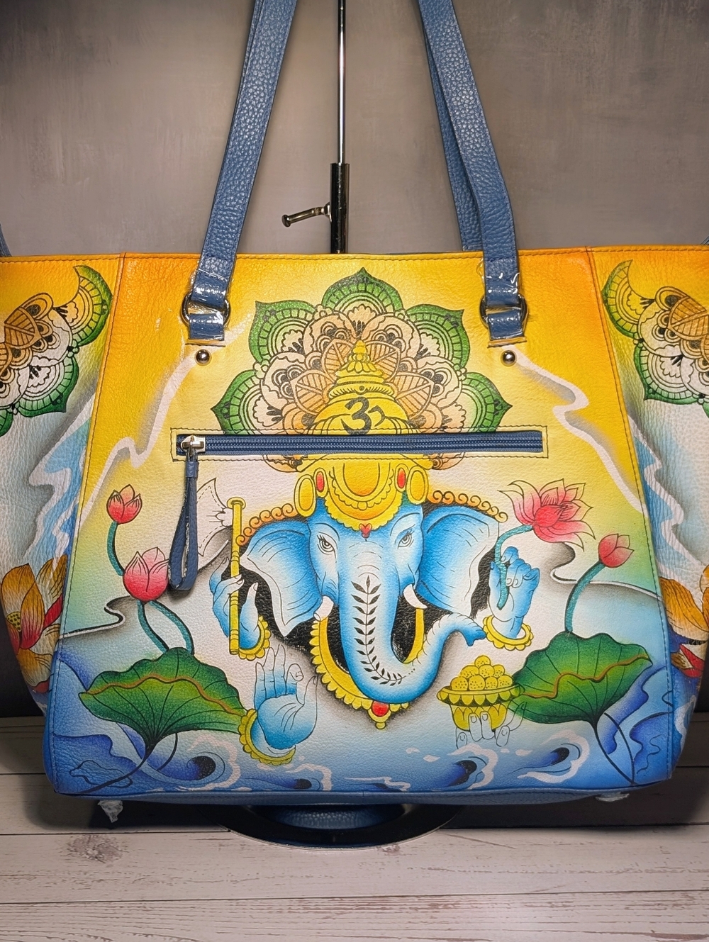 Sukriti Hand Painted Leather Tote Bag - Picture 2 of 11